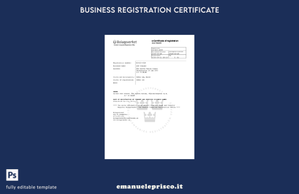 certificato di registrazione svedese stile verificato Modello Word e PDF